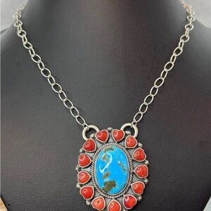 STERLING SILVER CORAL/TURQ STATEMENT CLUSTER